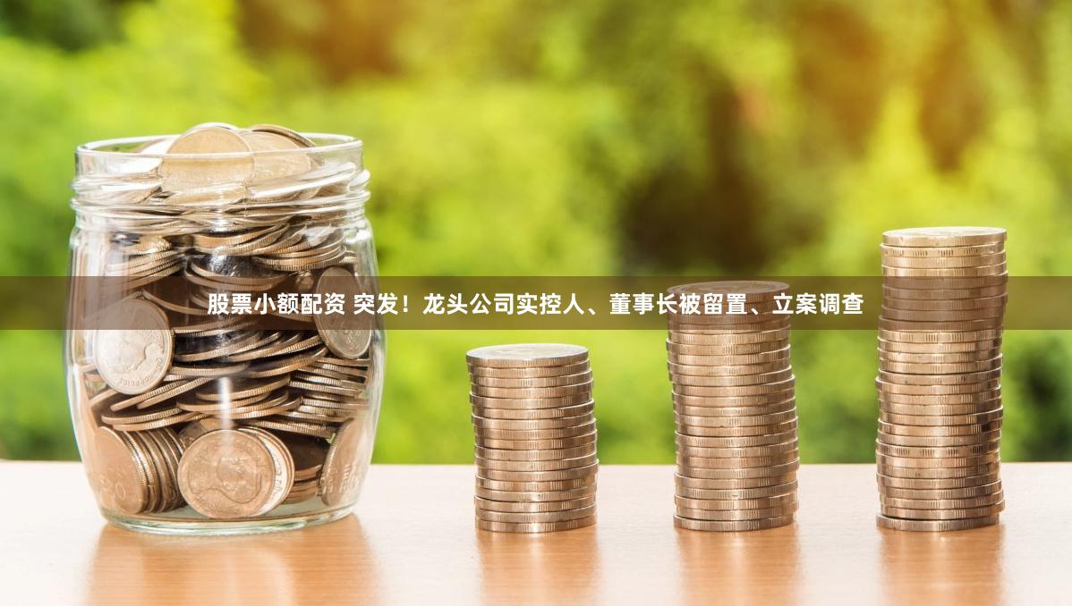 股票小额配资 突发！龙头公司实控人、董事长被留置、立案调查